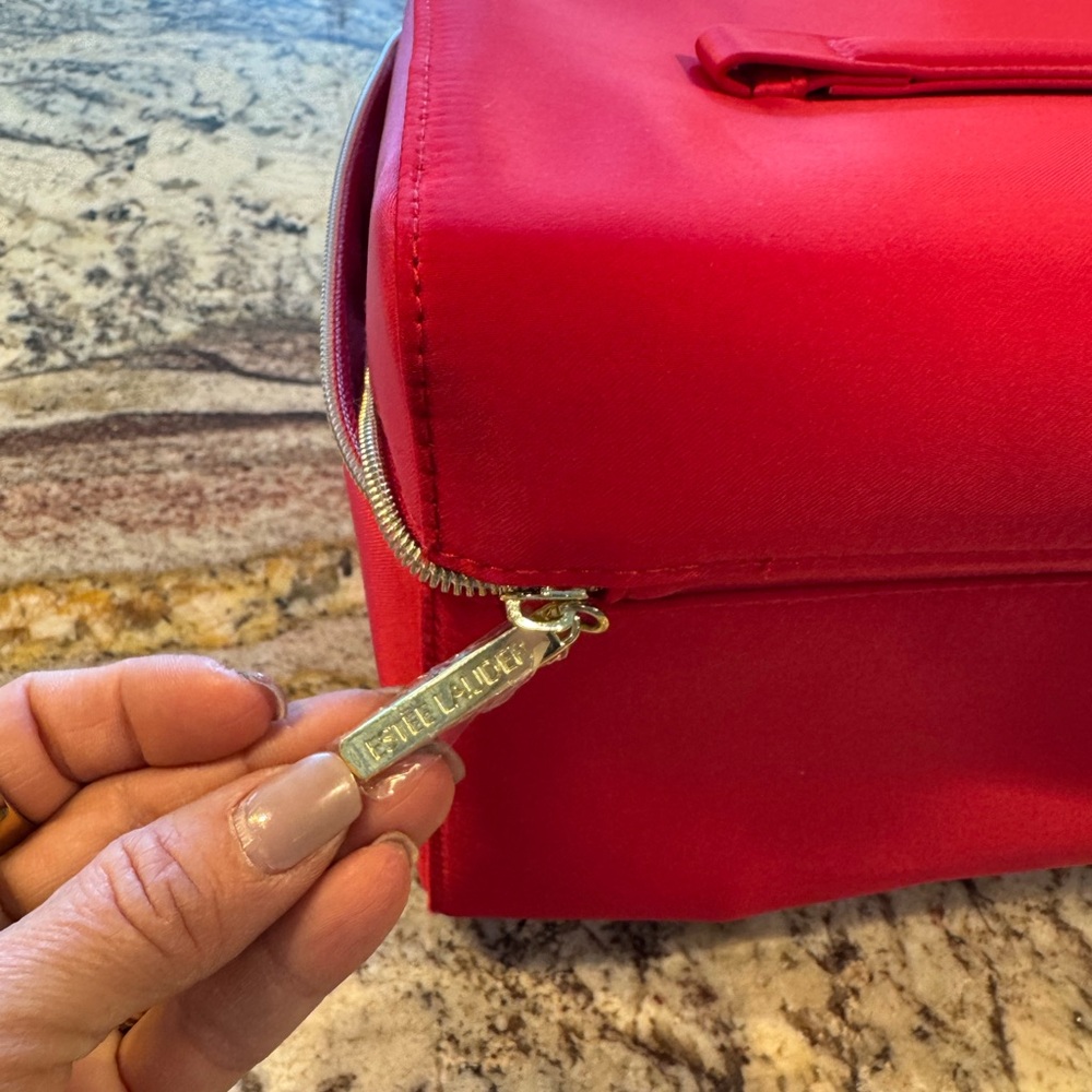 Estee Lauder Red Satin and Sparkle Cosmetic Case - Picture 3 of 3